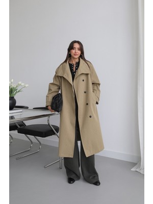 Havoş Haki Kareli Oversize trençkot