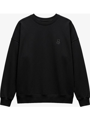 Havoş Siyah Göğsü Mini Taşlı Sweatshirt