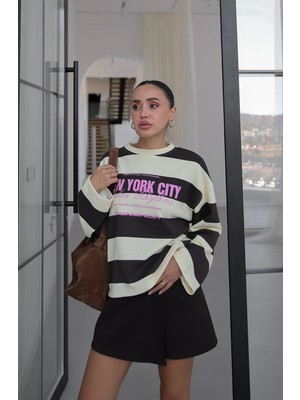 Havoş Sarı New York City Baskılı Sweatshirt