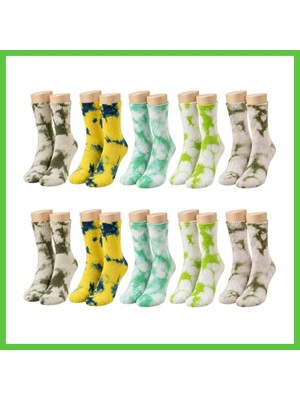 Bezos Unisex Batik Desenli Çorap 10'lu Set Pamuklu Renkli Uzun Soket Dikişsiz Nefes Alan Günlük Spor Çorabı Vengners