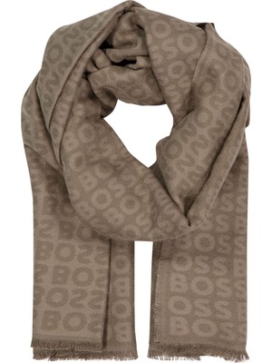 Boss Erkek Çift Taraflı Monogram Logolu Kahverengi1 Atkı 50518661-248