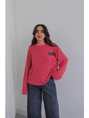 Havoş Pembe 1963 New York City Baskılı Çizgili Sweatshirt