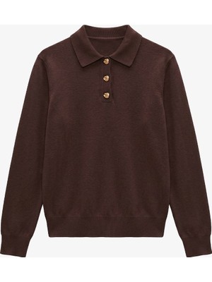 Havoş Acı Kahve Button Polo Yaka Kazak