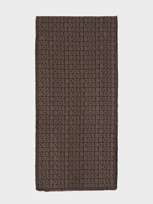 Boss Erkek Çift Taraflı Monogram Logolu Kahverengi Atkı 50518661-209