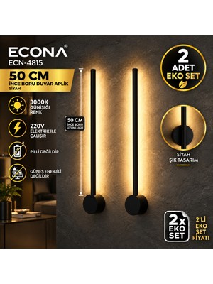 Econa 2 Adet--Modern Minimalist LED Duvar Apliği,50 cm Endirek Siyah Duvar Apliği 3000K GÜNIŞIĞI,220V Elektrik Ile Çalışır Aplik