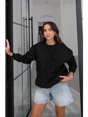 Havoş Siyah Simli Sweatshirt