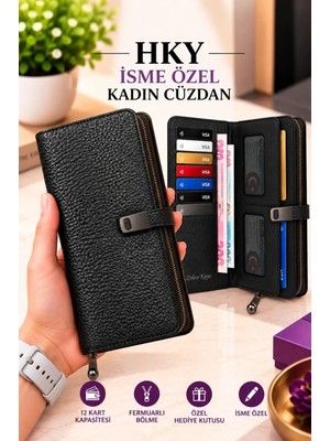Hky Büyük Boy Kadın Cüzdan Siyah Fermuarlı Çok Kullanışlı Özellikli Tasarım