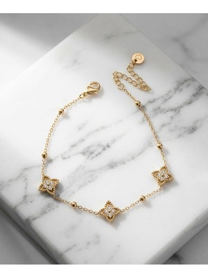 Triya Wear Studio Triya Studio Gold Yonca Motifli Kadın Bileklik – Doğal TAŞLI-316L Çelik Lüks Şans Bilekliği