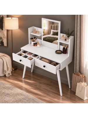 Rani BJ102 Beyaz Makyaj Masası 2 Çekmeceli Modern Tasarım Suntalam Malzeme ile Şık