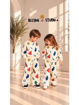 BeeYouStudio %100 Pamuk Premium Baskılı Çocuk Alt Üst Eşofman Takımı – Rahat Kalıp