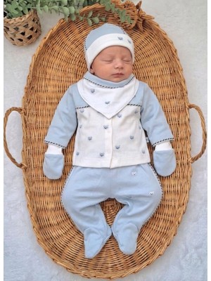 Masal Bebe Küçük Ayıcık Desenli Erkek Bebe 5li Hastane Çıkışı Seti