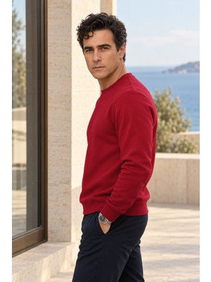 goffra Erkek Focus Esnek Kumaş Yumuşak Dokulu Günlük Sweatshirt Kırmızı