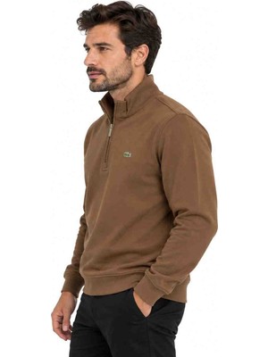 Lacoste Fermuar Yaka Regular Fit Kahverengi Uzun Kol