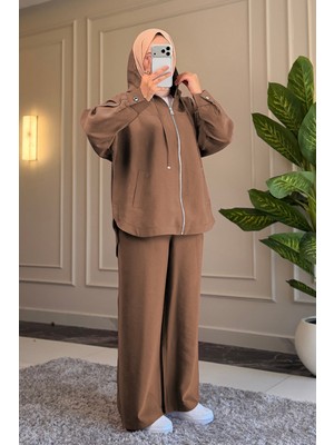 Suede Style 6677 - Şık Rahat Modal Yumuşak Örme Kumaş Salaş Kapüşon Detaylı Kadın Takımı
