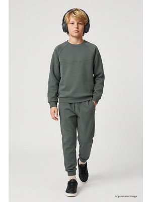 Tommy Life Haki Standart Fit Basic Dikiş Detaylı Erkek Çocuk Eşofman Takım - 11325