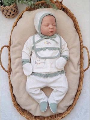 Masal Bebe Gaye Bebe Kız 0-3 Ay Çiçek Nakışlı Noktalı 5li Hastaneçıkış Seti