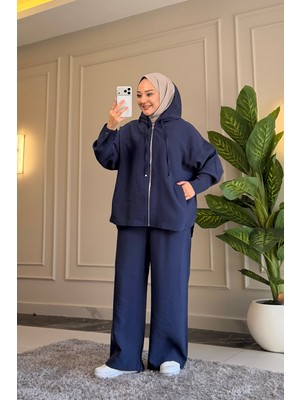 Suede Style 6677 - Şık Rahat Modal Yumuşak Örme Kumaş Salaş Kapüşon Detaylı Kadın Takımı