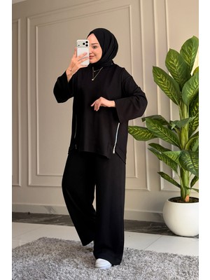 Suede Style 6655 - Şık Rahat Salaş Modal Kumaş Fermuar Detaylı Kadın Takım