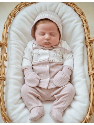 Masal Bebe Gaye Bebe Kız 0-3 Ay Kuş Çiçek Nakışlı 5li Hastane Çıkış Seti