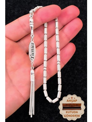 Silvera Telkari Isimli Gümüş Tesbih Kapsül Kesim Kişiye Özel Isim Yazılı Gümüş Tesbih 925 Ayar ST384