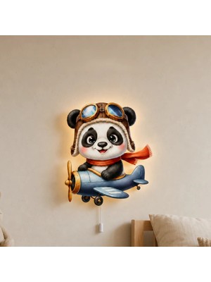Doddykidz Uçan Panda LED Işıklı Bebek Odası Ahşap Duvar Dekoru - Gece Lambası