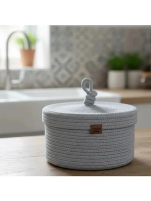 namal ticaret Jüt Kapaklı Yuvarlak Sepet 25X15 cm – El Dokuma Hasır Organizer – Çok Amaçlı Dekoratif Saklama Sepeti - Siyah