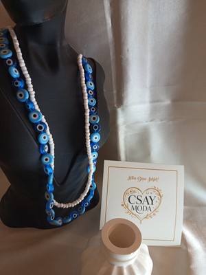 CSAY Moda Nazar Boncuk ve Beyaz Boncuklu Birleşik Kolye