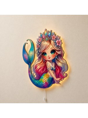 Doddykidz Denizkızı LED Işıklı Bebek Odası Ahşap Duvar Dekoru - Gece Lambası