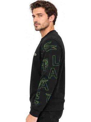 Lacoste  Bisiklet  Yaka  Grafik  Desen Regular Fit  Siyah