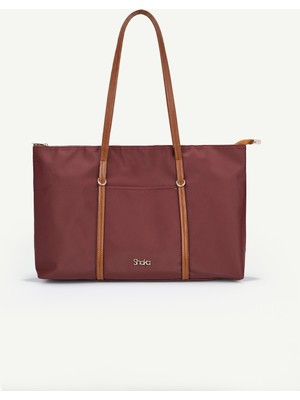 SHAKA Bordo-Taba SHK357 Geniş Hacimli,askılı,fermuarlı,günlük Shopper Omuz Çantası