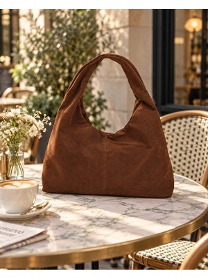 SHAKA Kahverengi Süet SHK356 Vintage,yumuşak Form,geniş Shopper,kadın Kol ve Omuz Çantası