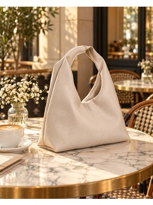 SHAKA Krem SHK356 Vintage,yumuşak Form,geniş Shopper,kadın Kol ve Omuz Çantası