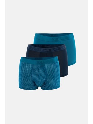 Dagi Lacivert-Mavi 3'lü Desenli Micro Modal Boxer