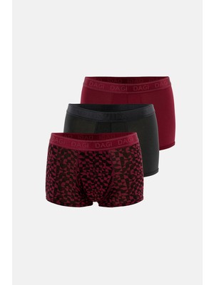 Dagi Bordo-Siyah 3'lü Desenli Micro Modal Boxer