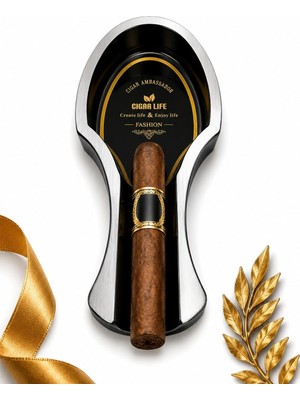 Str Store Lüks Metal Puro Küllüğü - Tekli Taşınabilir Puro Standı ve Kül Tablası, Özel Siyah Tasarım, Premium Puro Aksesuarı ve Erkek Hediye Seti