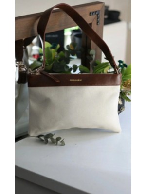 Moom Bag Krem Massini Keten Pouch El Çantası