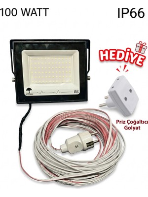 İNWATT 100 Watt LED Projektör Seyyar 15 Metre  Tasarruflu Dış Mekan Kullanım İçin Sıvıya Dayanıklı