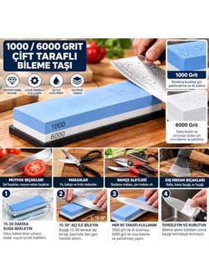 Aee® 1000/6000 Grit Çift Taraflı Bileme Taşı, Su Taşı Bileyici, Profesyonel Bıçak Makas Şef Bıçağı El Aletleri Bileme Taşı, Kaymaz Tabanlı