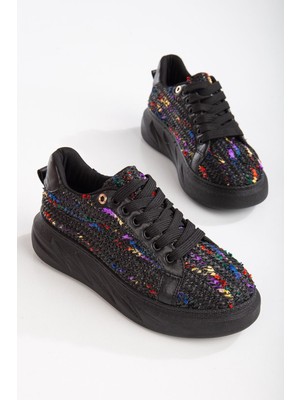 Mavis Siyah - Renkli Kalın Tabanlı Hasır Detaylı Sneakers