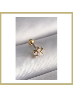 Bezos 316L Çelik Gold Renk Zirkon Taşlı Çiçek Model Tragus Piercing Za