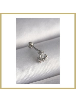 Bezos 316L Çelik Gümüş Renk Üçgen Zirkon Taşlı Tragus Piercing Za