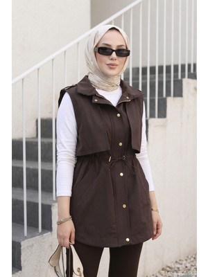 Lale Butik Içi File Detay Yelek 4625 Kahverengi