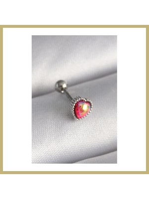 Bezos 316L Çelik Gümüş Renk Kırmızı Mineli Kalp Tragus Piercing Za