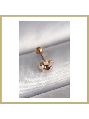 Bezos 316L Çelik Gold Renk Zirkon Taşlı Çiçek Tragus Piercing Za