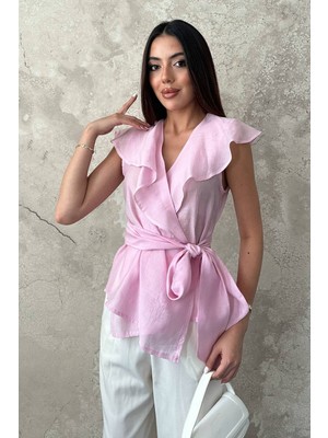 Milares Pembe Belden Bağlamalı Bluz - Yeni Sezon