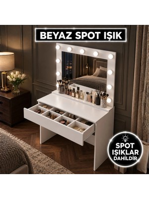 Rani BJ120 Beyaz Hollywood Işıklı Makyaj Masası Modern Tasarım Suntalam Malzeme ile Şık Görünüm