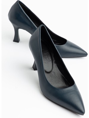Kadın Lacivert Cilt Hakiki Deri Sivri Topuklu Stiletto