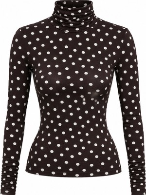 Laluvia Kahverengi Balıkçı Yaka Puantiyeli Bluz - 2Y0667