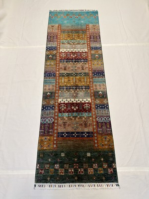 El Dokuma Afgan Halı Gabbeh  Desenli Kök Boya  81 x 252  cm