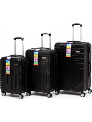 Travel Polo A1004 Siyah 3'lü ABS Valiz Seti Büyük Boy, Orta Boy ve Kabin Boy ile Su Geçirmez